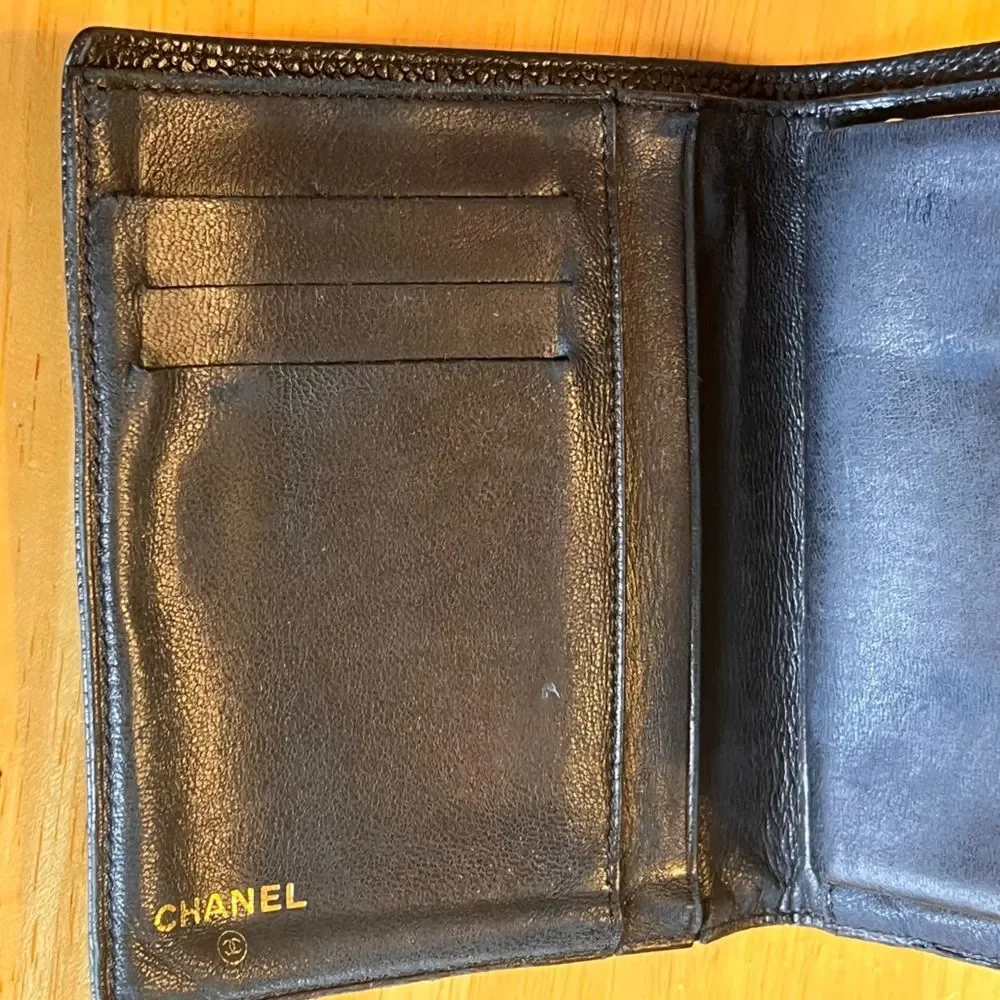 Chanel Caviar Black Leather Wallet  Luxury Caviar Leather Vintage